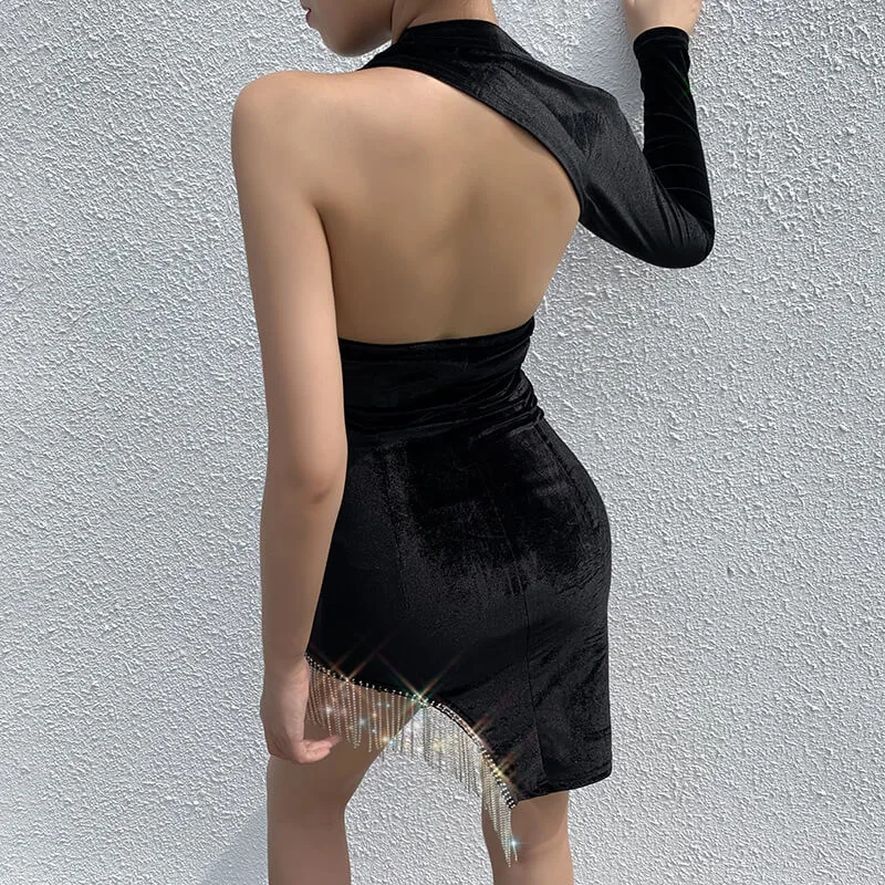 HAOYUAN Seksualus Blizgučiai Kutas Aksomo Šalies Naktinis Klubas Suknelė Moterų 2020 M. Pavasarį Vestidos Backless Vieną Petį Bodycon Mini Suknelės