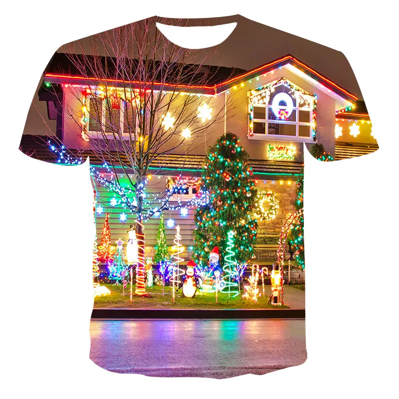 3D vyriški laisvalaikio marškinėliai, moliūgų lempos rodoma T-shirt, Kalėdų atostogų stiliaus marškinėliai, Santa Claus spausdinti pora T-shirt