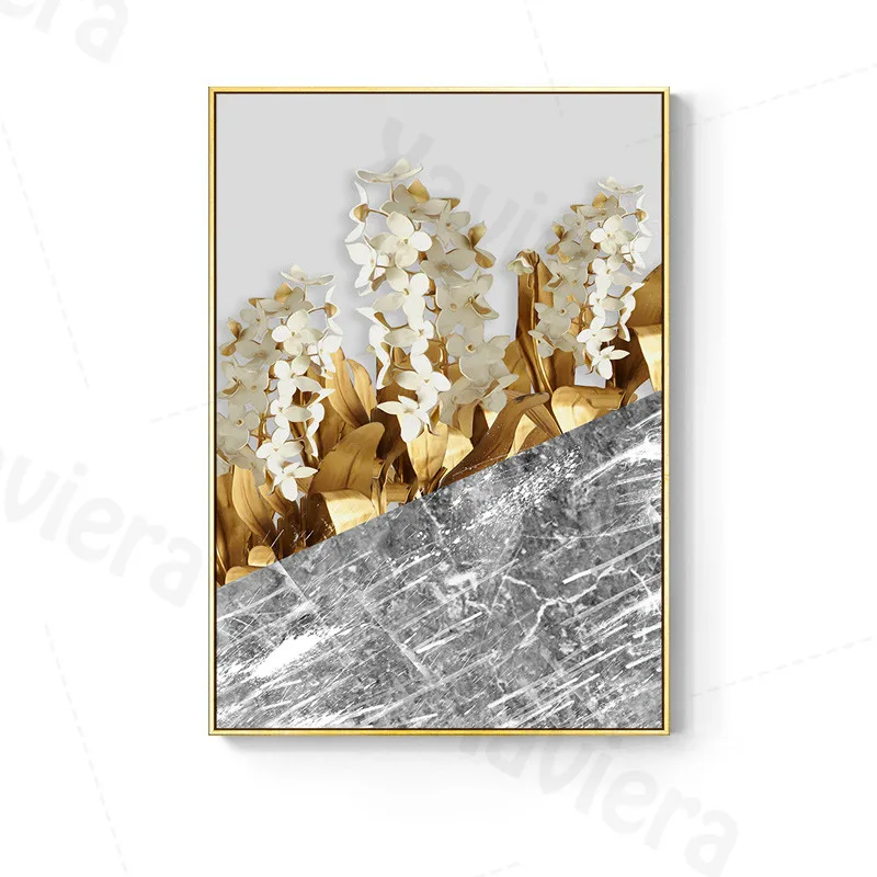 Šiaurės Aukso Abstrakčių Gėlių Lapų Sienos Meno Tapybos Drobės Juoda Balta Spalva Plakato spauda Sienos Nuotrauka už Kambarį Dekoro
