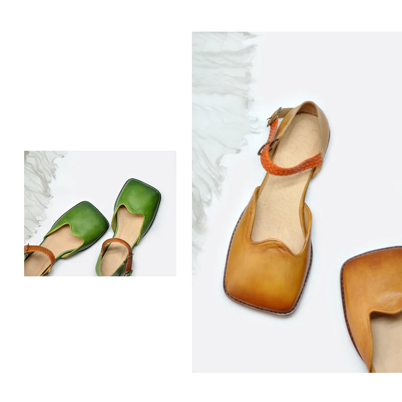 Artmu Originalus Retro Aikštėje Kojų Moterų Sandalai Seklių Burną Natūralios Odos Butas Rankų Darbo Buckle Batai 1812-5