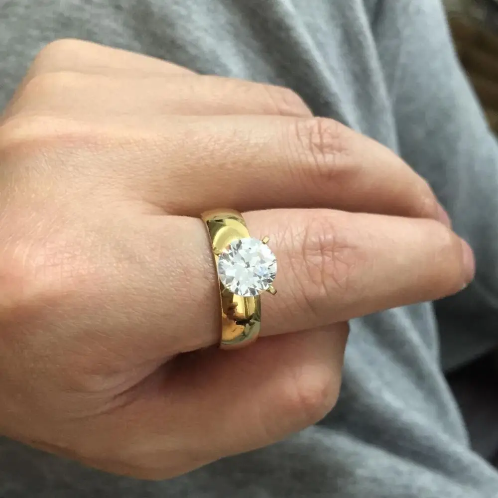 Aukštos kokybės 1 aukso užpildytas šakės nustatymas kubinių zirconia žiedas moters vestuvių žiedas populiarus 316l dalyvavimas papuošalai