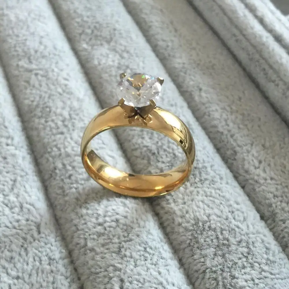 Aukštos kokybės 1 aukso užpildytas šakės nustatymas kubinių zirconia žiedas moters vestuvių žiedas populiarus 316l dalyvavimas papuošalai