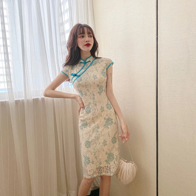 Moterims, Elegantiška Nėrinių Seksualus Kinų Stiliaus Cheongsam Lady Retro Slim Qipao Korėjos Mergaičių Vestuvių Suknelė Seksualus Derliaus Klubas Šalies Bodycon