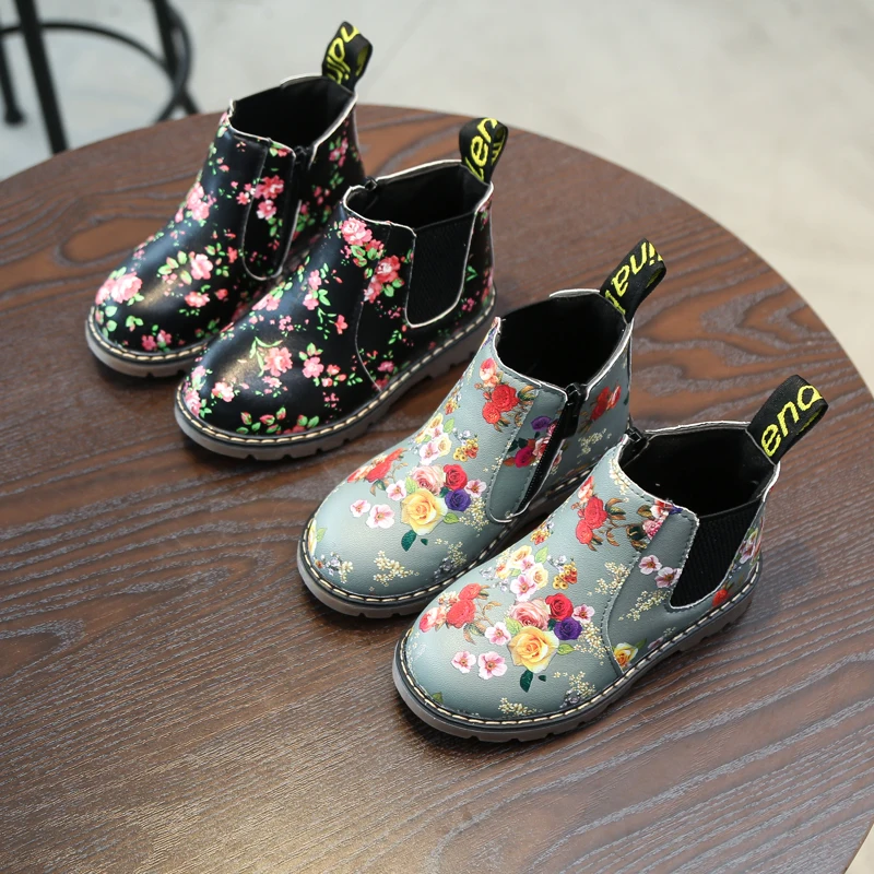 Nauja Vaikų spausdinti Martin batai Rudens-Žiemos Vaikų mergaičių butas kulnas šiltas batai PU sniego batai mergaitės trumpi batai