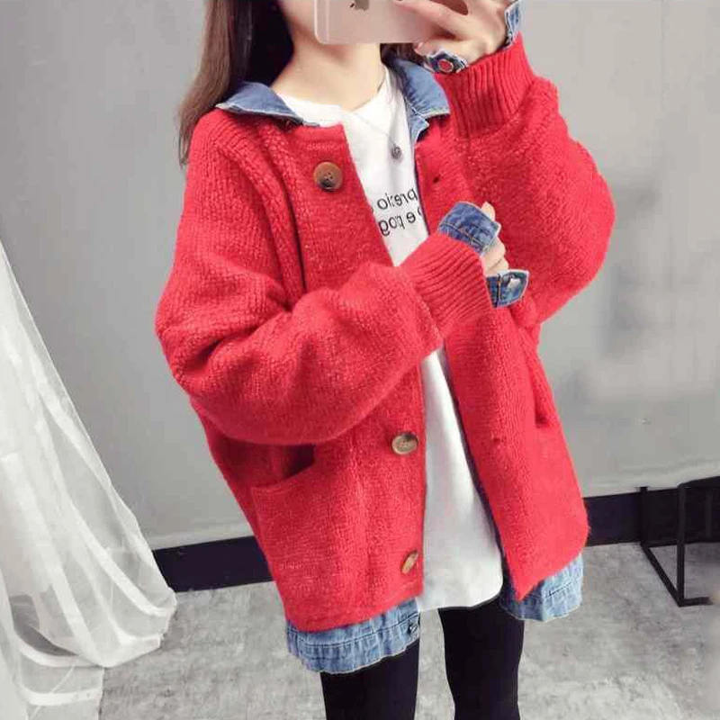 Korėjos Stiliaus 2019 Moterų Žiemos Megztinis Breasted Mygtuką Megzti Prarasti Moterų Outwear Susagstomi Megztiniai Ponios Susagstomi Megztiniai