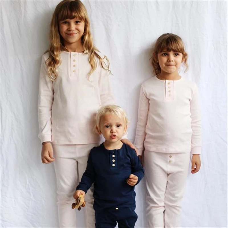 1-6T Bamblys Kūdikis, Vaikas, Mergaitė, Berniukas medvilnės Drabužius nustatyti Paprasto vientisos Spalvos pižama nustatyti Elegantiškas Sleepwear naktiniai drabužiai Namų drabužiai komplektai