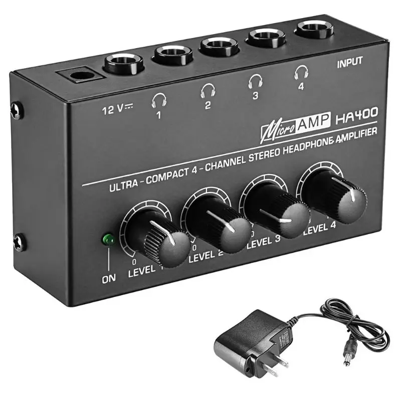 HA400 4 Kanalų Mini Stereo Ausinių Stiprintuvas su Maitinimo Adapteris JAV/JK/ES/AS