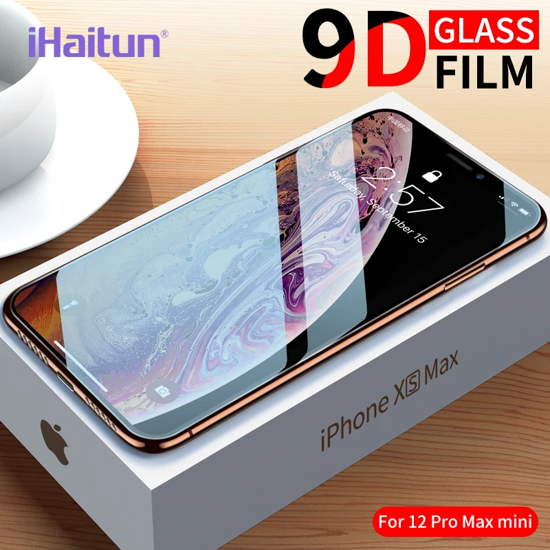 IHaitun Prabanga 9D Stiklo iPhone 11 12 Pro XS MAX XR Screen Protector, Lenktas Grūdintas Stiklas, 
