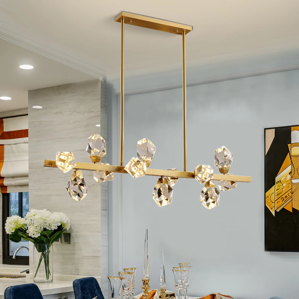 YOOGEE Aukso Šviestuvais, Modernios LED Šviestuvo Kristalinis stačiakampis Žalvario Virtuvėje Kabo Lempa Patalpų Apšvietimas золотая люстра