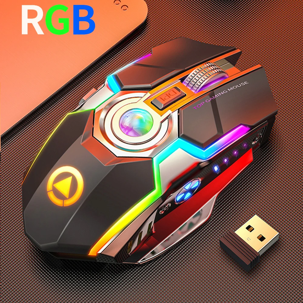 Belaidžio Žaidimų Pelės Įkrovimo Žaidimų Pelės Silent Ergonomiškas 7 Mygtukai RGB Apšvietimu 1600 DPI Pelės USB Optinė Mause Nešiojamas