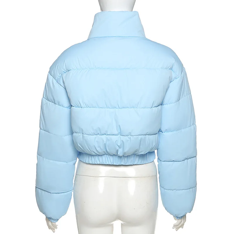BOOFEENAA Zip Iki Apkarpytos Puffer Jacket Žiemos Drabužių Moterims, Mėlyna Armijos Žalioji Trumpas Burbulas Kailis Parkas Šiltas Outwear C87-GZ62