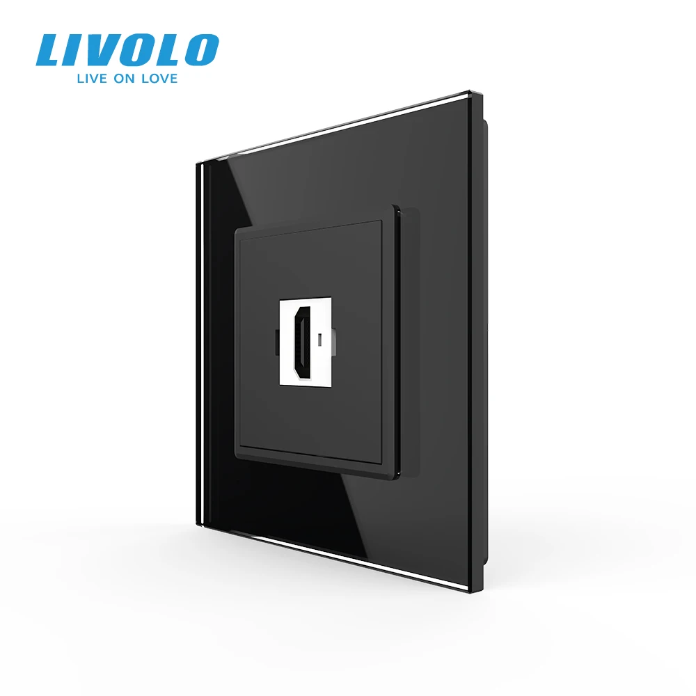 Livolo UK standartas Sienos, HDMI Lizdas, HDMI kištukai,silpnos srovės ,Naujo Stiliaus Krištolo Stiklo Skydelis, 3colors pasirinkimas