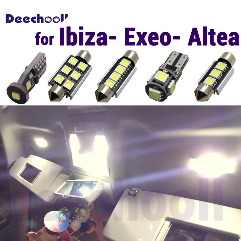 Vaiskiai Balta Klaidų LED Vidaus reikalų Svarstymą dome žemėlapio lemputė lemputės Komplektą už Sėdynių Priedai Ibiza 6L 6J Exeo Altea XL 2002-