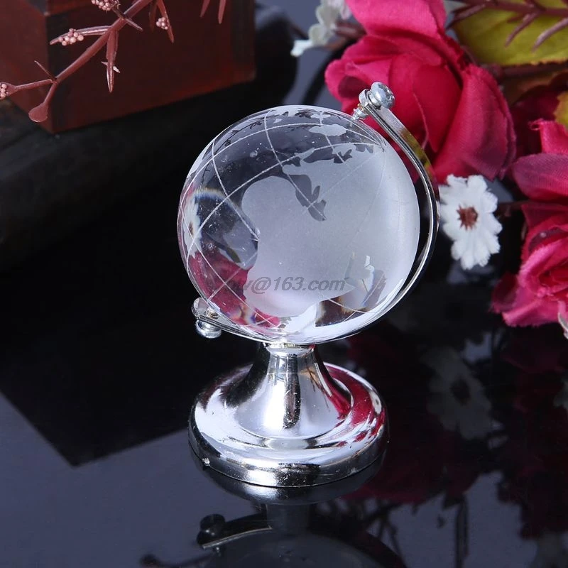 Mini Apvalus Žemės Rutulys Pasaulio Žemėlapyje Kristalų Stiklas Skaidrus Stovas Stalo Dekoracija Dovanos