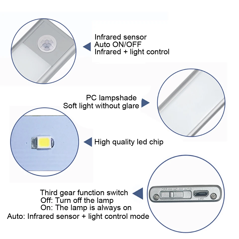 Ultra-plonas PIR Judesio Jutiklis LED Pagal Kabineto Šviesos USB Įkrovimo Spinta Spinta Spinta Naktį šviesa Virtuvėje Sienos lempos