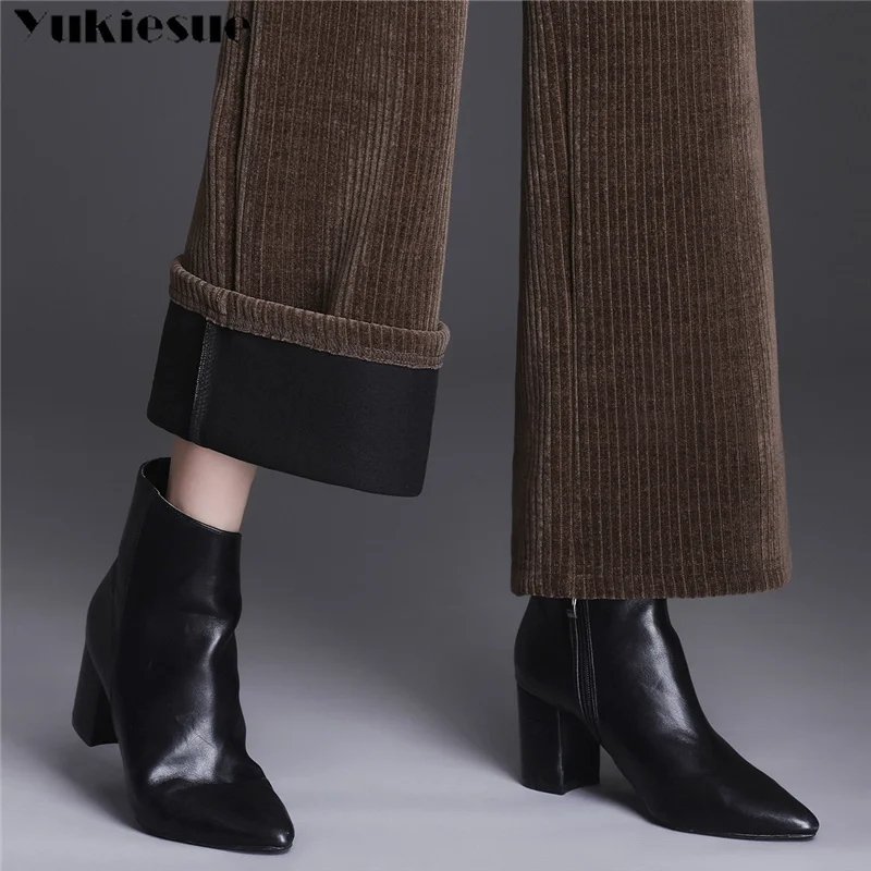 Storas šiltas vilnos Velvetas Kelnės Moterims, Platus Kojos Aukšto Liemens Kelnės Žiemos Atsitiktinis Ilgas Kelnes Harajuku Streetwear Kelnės 2020 m.