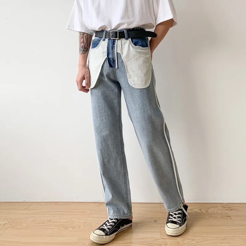 Vyrų Japonija Korėja Stiliaus Streetwear Hip-Hop Vintage Mados Džinsinio Audinio Kelnės Vyrams Atvirkštinio Projektavimo Atsitiktinis Tiesūs Džinsai Kelnės