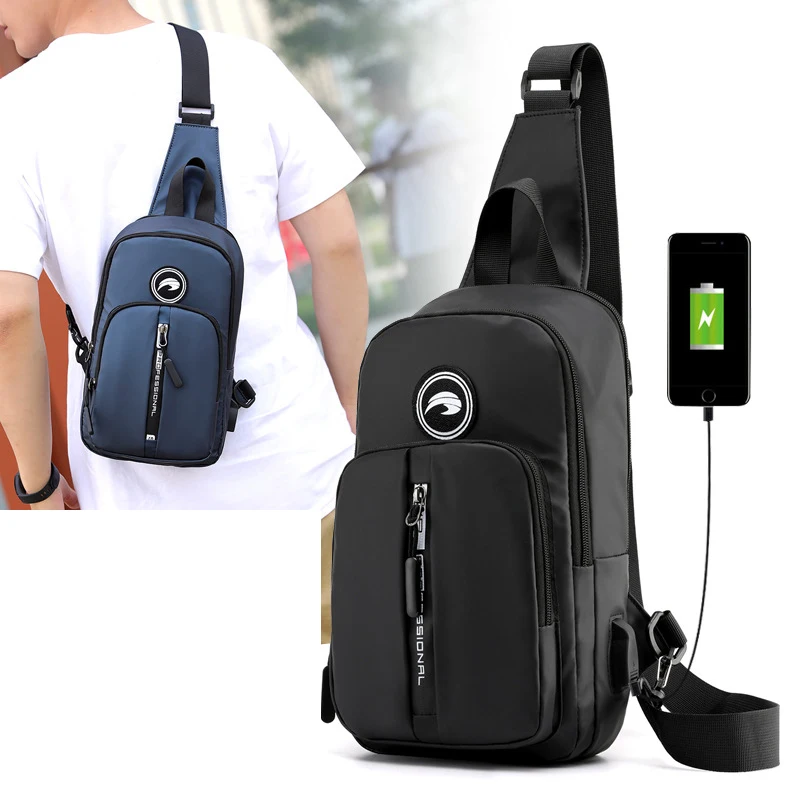 Naujos Vyriškos Mados Tendencijos Nailono Krūtinės Krepšiai, USB Įkrovimo Atsitiktinis Karinės Kryžiaus Įstaiga Vienos Pečių Kuprinė Vyrų Kuprinė Sling Bag