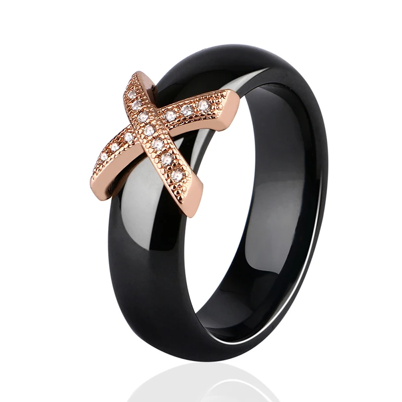 Rose Aukso Spalvos Keraminiai Žiedai Su Austrijos Kristalai Mados anelli X Kryžiaus Žiedas bague Dalyvavimas anillos anel Žiedai Moterims