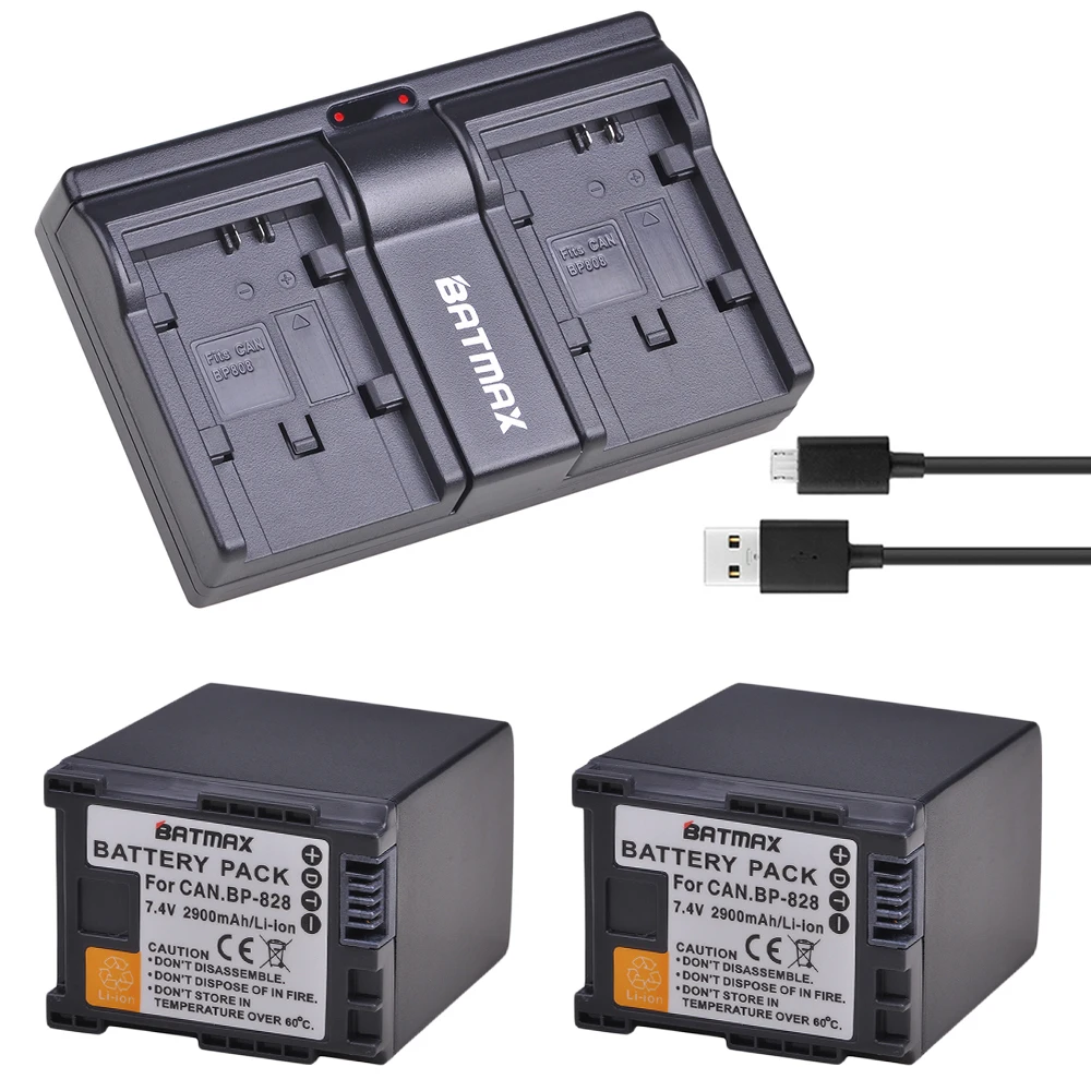 2VNT 2900mAh BP-828 BP828 baterija +USB Dual Channel Kroviklis Canon VIXIA HF G30, G40, XA20, ir XA25 Kamerų Baterijų