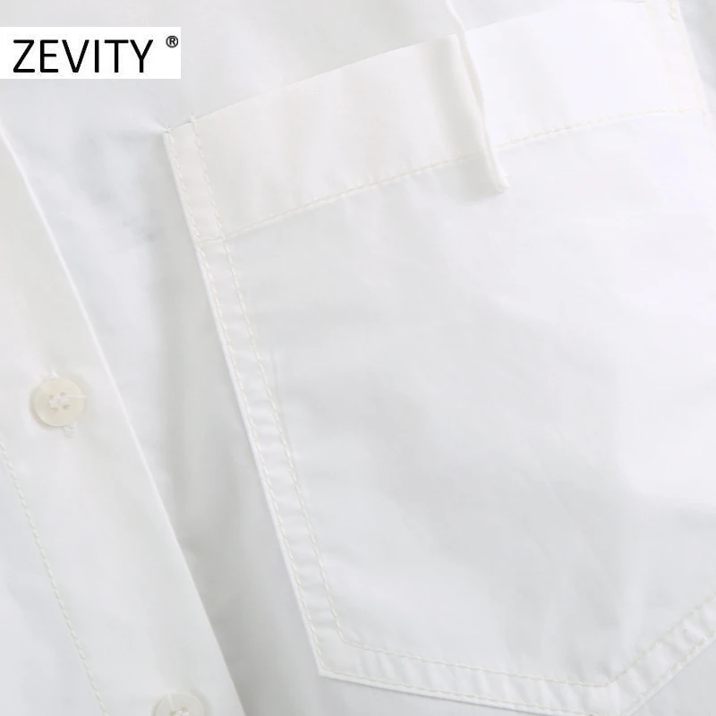 ZEVITY Naujas moterų mados balta spalva atsitiktinis palaidų gobtuvu palaidinė marškinėliai moterims pleistras kišenėje raišteliu prašmatnus femininas viršūnes LS7098