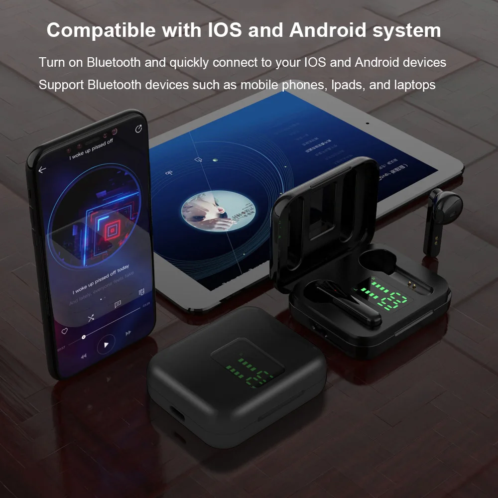Bluetooth V5.0 Ausinės Belaidės Ausinės Su Mikrofonu Sporto Vandeniui Ausines LED Ekranas Įkraunama Dėžutė, Skirta 