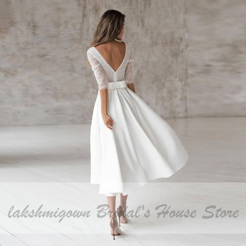 Lakshmigown Elegantiškos Nuotakos Arbata Ilgis Vestuvių Suknelė 2020 Skraiste Satino Linija, Vestuvių Suknelės Gilia V-kaklo, Moterims Priėmimo Šalies Chalatai