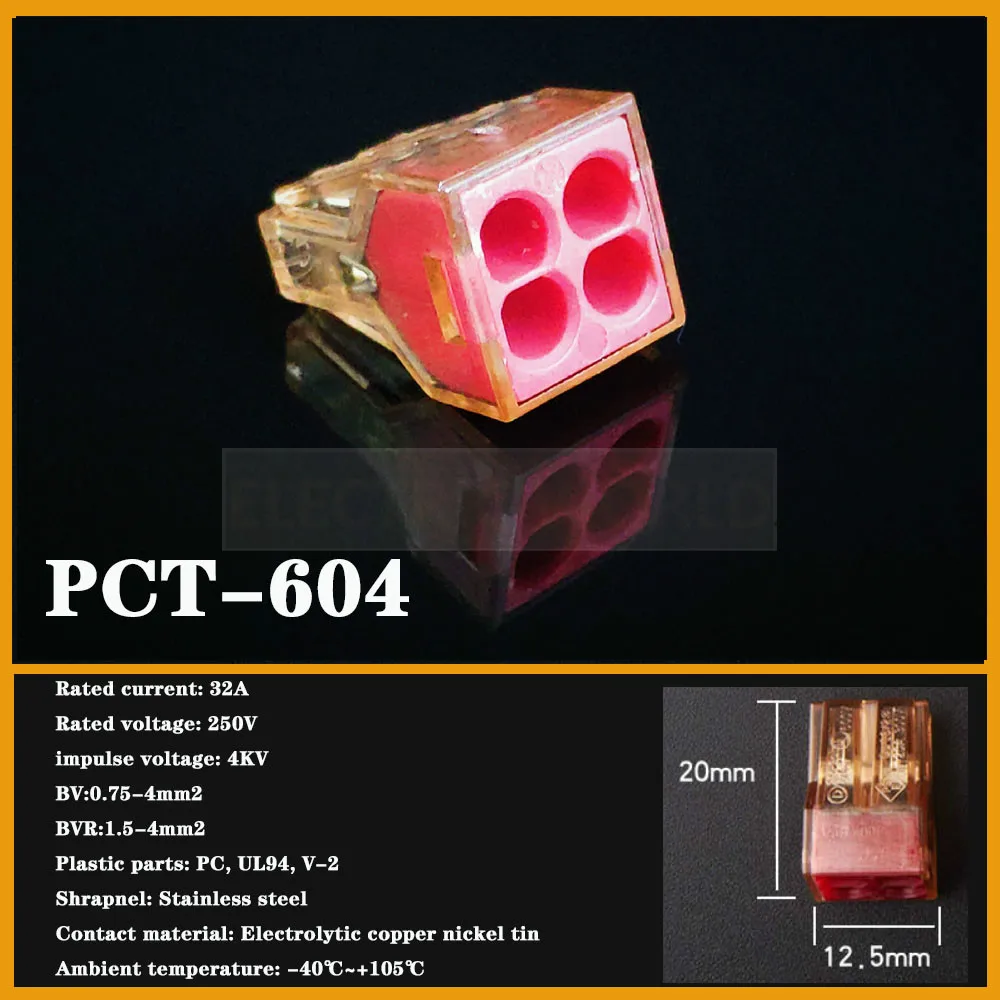 Vielos jungtis PCT-602 604 102 104 pastato laido gnybtų bloko jungtis 2Pins 4Pins kabelio jungtis 0.75-4.0mm2 švino vielos saitą