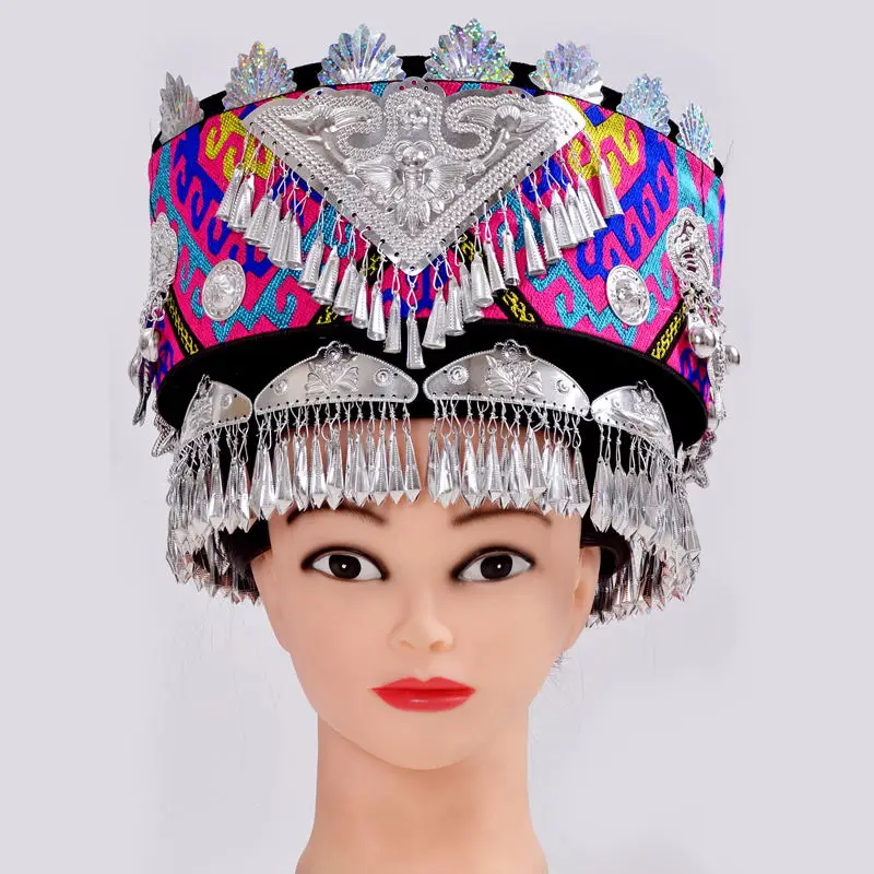 Naujas atvykimo miao drabužių priedai miao skrybėlę suaugusiems senovės tradicinė kinų šokių skrybėlę festivalio spektaklis prekes