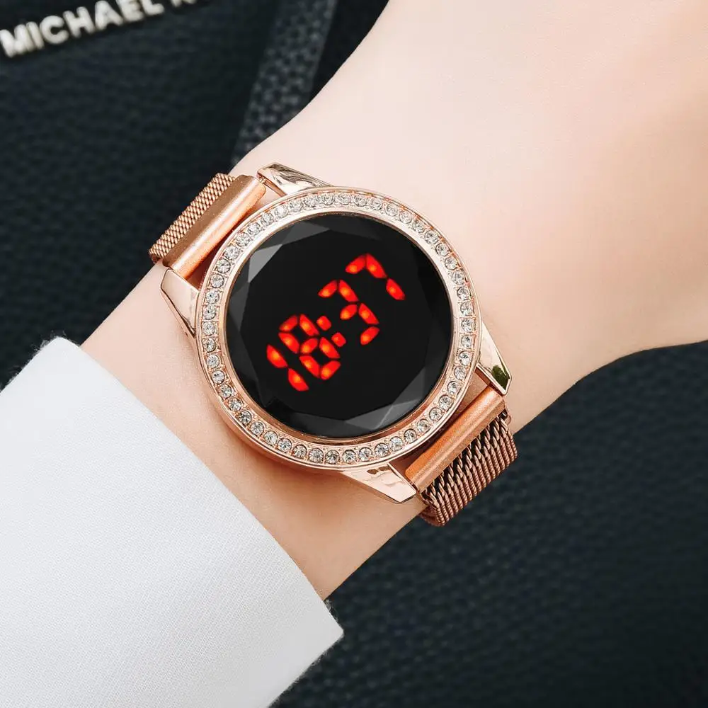 2020 LED Rose Gold Magnetas Kvarco Elektroninių Moterų Žiūrėti Mados Skaitmeninis Moterų Laikrodžiai, Prabangūs Ponios Laukiniai Laikrodžiai Dovanų Reloj