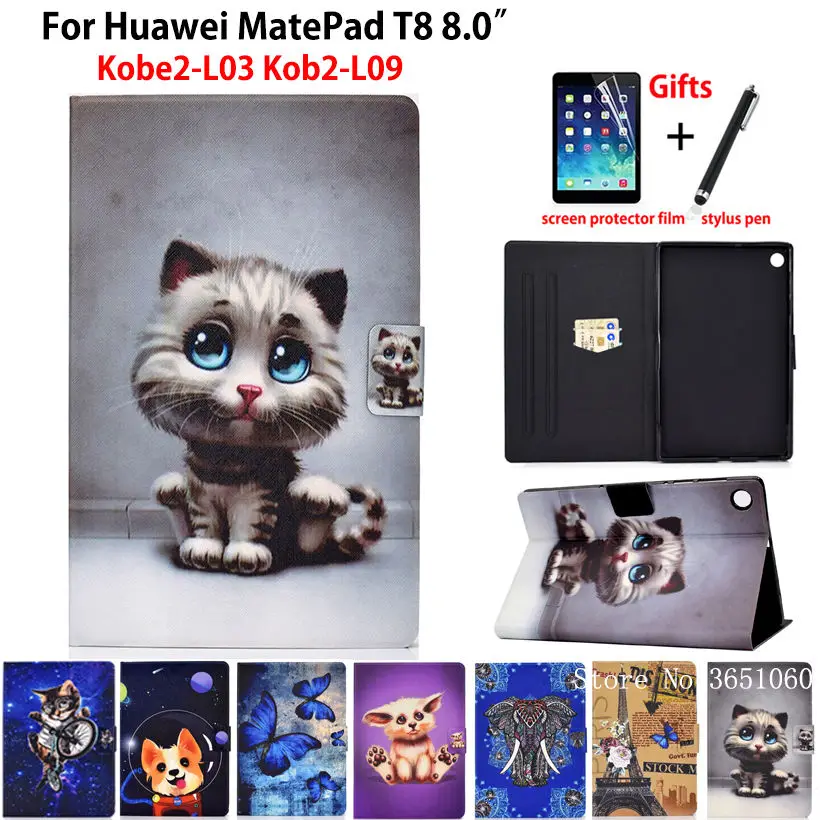 Mielas Modelio Atveju, Huawei MatePad T8 8.0 Padengti Kobe2-L03 KOB2-L09 Funda Tablet Silikono PU Odos, Odos Apvalkalas Coque +Dovana