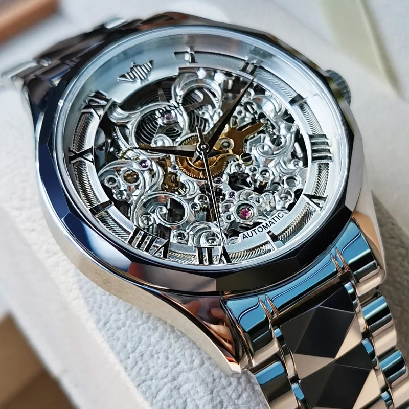 Vyriški Laikrodžiai OUPINKE Top Brand Volframo plieno Chronografas atsparumas Vandeniui Sporto Automatinis, Dienos, mechaninė laikrodį Žiūrėti vyriški