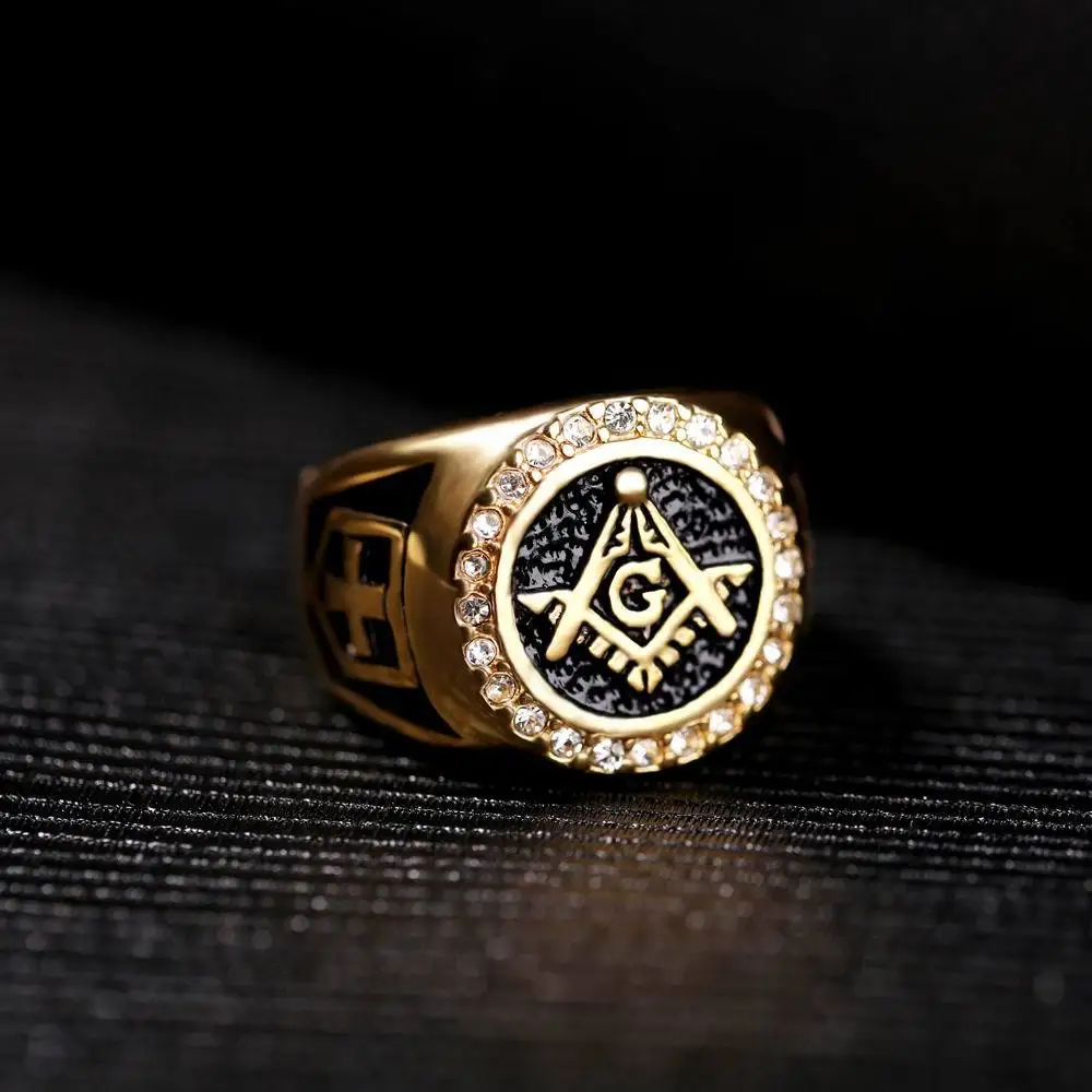 Senovinių, Nerūdijančio Plieno, Juoda, Masinu Totem Žiedas Vyrams Freemason Simbolis G Tamplierius Masonai Vyrų Žiedai Aukso Žiedas