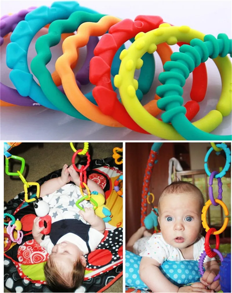 24Pcs Kūdikių teether, žaislų, kūdikio barškutis spalvinga vaivorykštė žiedai lovelę lova, vežimėlis kabinti apdailos švietimo nuorodą, žaislai vaikams