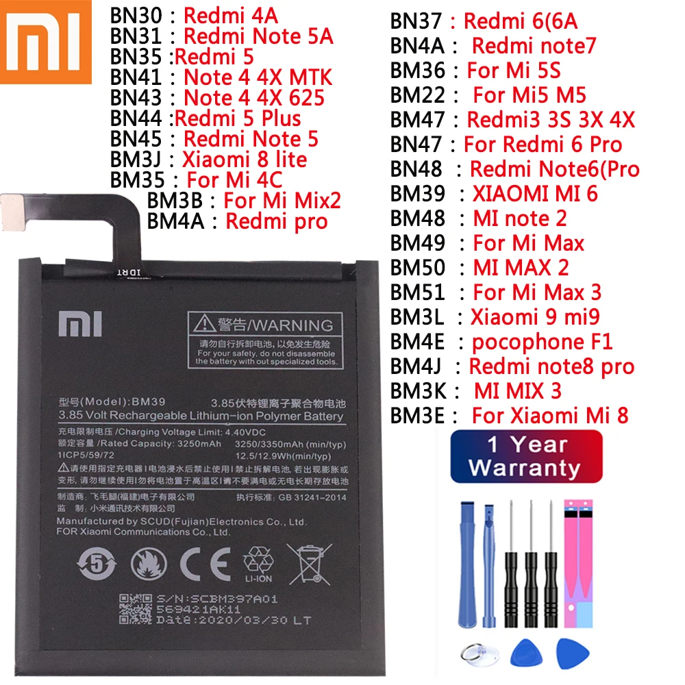 Xiao mi Originalios Baterijos Xiaomi Redmi 3P 4A 5 5 Plius 6A 6 pro pastaba 2 4 5 5A 7 8 pro 4X Mi 4C 5 5S 6 8 9 Mix2 3 MAX 2 3 Baterijų