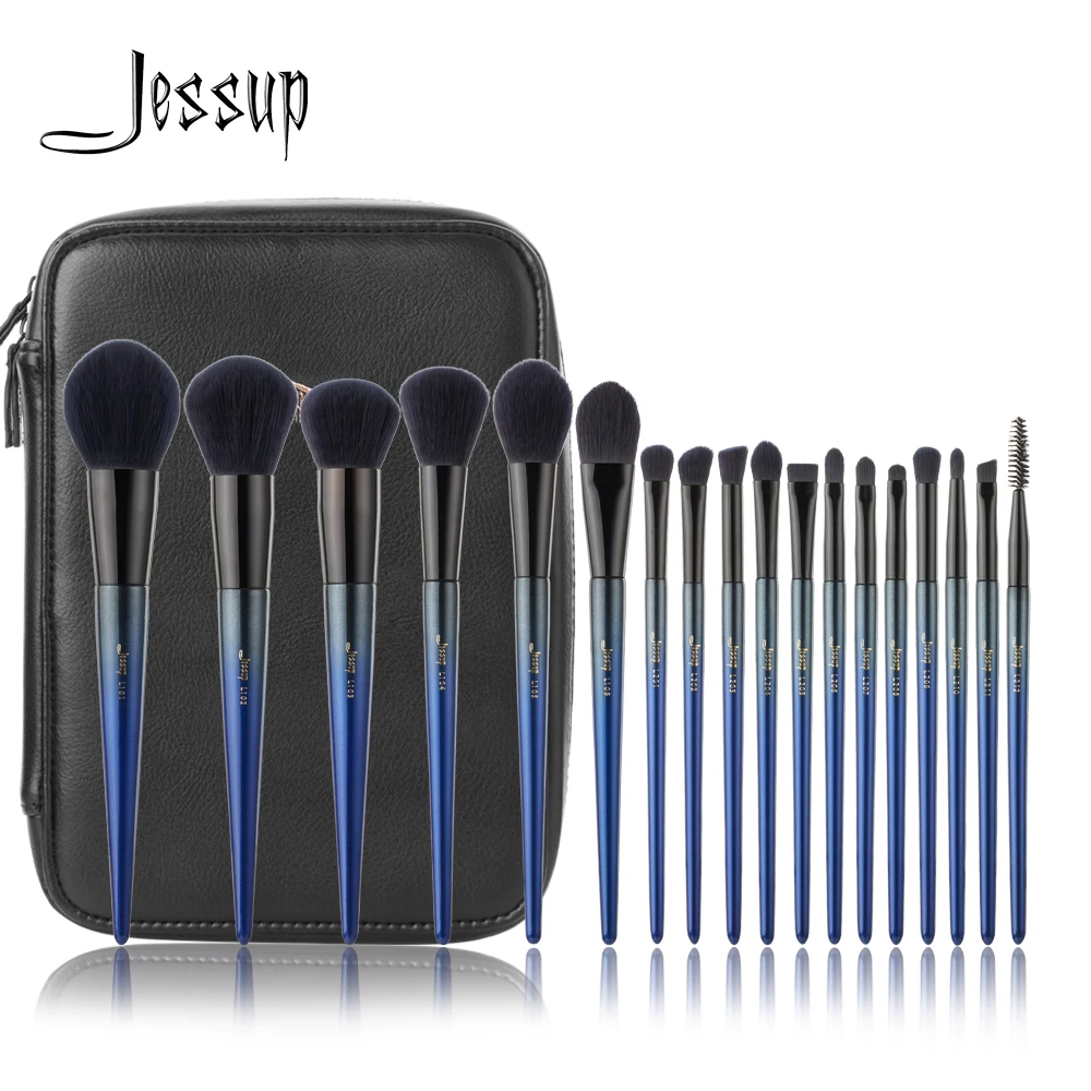 Jessup Makiažo šepetėliai 18pcs sudaro teptukų rinkinys & 1PC Kosmetikos krepšys moterims Milteliai Pamatų Kontūro Pieštukas eyeshadow šepetėliai