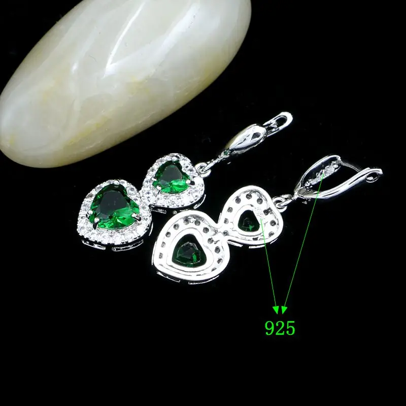 Širdies Formos 925 Sterlingas Sidabro Vestuvių Auskarai Žalia Akmuo White Crystal Moterims