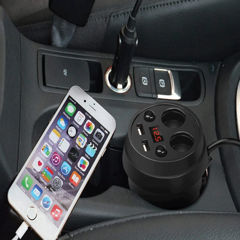 Kūrybos puodelio laikiklis, automobilio įkroviklis, Viena su keturiais skaitmeninis ekranas linija energijos taurės automobilinis įkroviklis dvigubas USB automobilinis įkroviklis