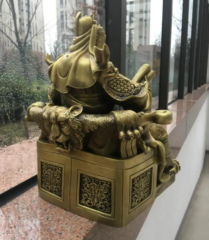 40cm Kinijos Žalvario Gong Guan Yu Karys, Dievas Sėdynės Tigras Kėdė Skaityti Statula Kardas