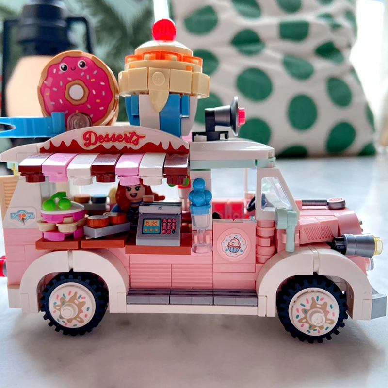 LOZ 1738 Pramogų Parkas, Saldainiai Sunkvežimių Tortas Saldus Spurgos Ledų Automobilį 3D Modelis Mini Blokų, Plytų Pastatas Žaislas Vaikams ne Lauke