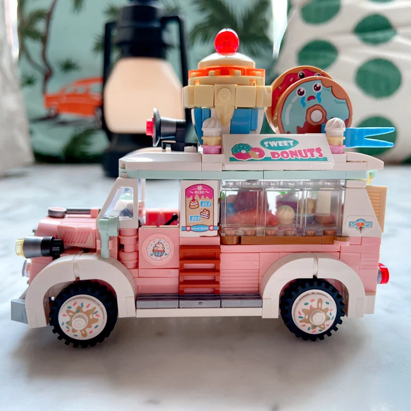 LOZ 1738 Pramogų Parkas, Saldainiai Sunkvežimių Tortas Saldus Spurgos Ledų Automobilį 3D Modelis Mini Blokų, Plytų Pastatas Žaislas Vaikams ne Lauke