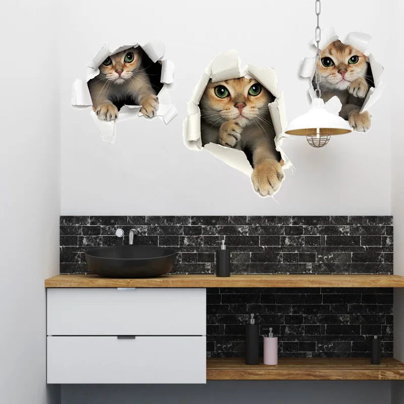 Mielas Katės 3D Skaldyti Sienos Mielas Kačiukas, Sienų Lipdukai Namų Puošybai Tualetas Lipdukai 