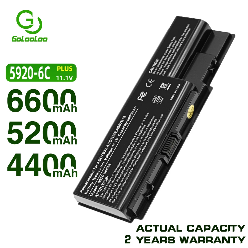 Golooloo 6 ląstelių Nešiojamas Baterija Acer Aspire AS07B31 AS07B41 5920 5920G 5315 5520G 6935 6930 7330 AS07B42 AS07B51 AS07B72