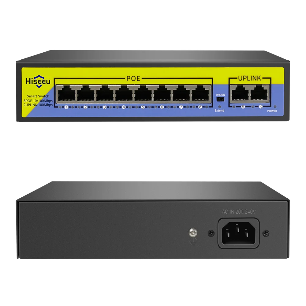 48V POE Switch 8 Uostų 2 Uplink 10/100 mbps IEEE 802.3 af/ne IP Kameros/CCTV Saugumo kamerų Sistema/Bevielės AP