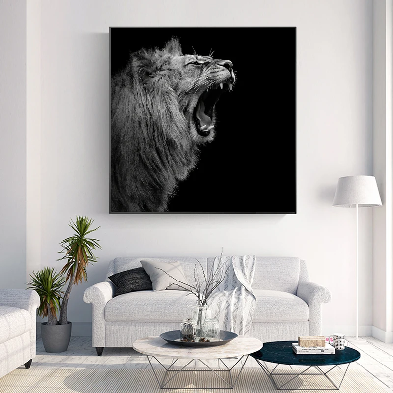Black ir White Lion Roar, Drobė, Tapyba Gyvūnų Sienos Menas, Plakatų ir grafikos Šiuolaikinės Drobė Nuotrauką Kambarį Namų Dekoro
