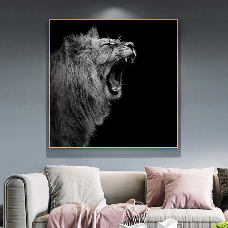 Black ir White Lion Roar, Drobė, Tapyba Gyvūnų Sienos Menas, Plakatų ir grafikos Šiuolaikinės Drobė Nuotrauką Kambarį Namų Dekoro