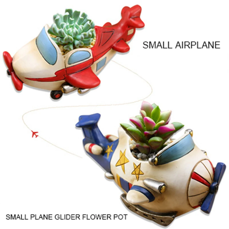 Kūrybos spalvinga animacinių filmų kovotojas retro mažas lėktuvas sklandytuvas sultingi vazonas micro kraštovaizdžio puošmena namų, sodo puošmena