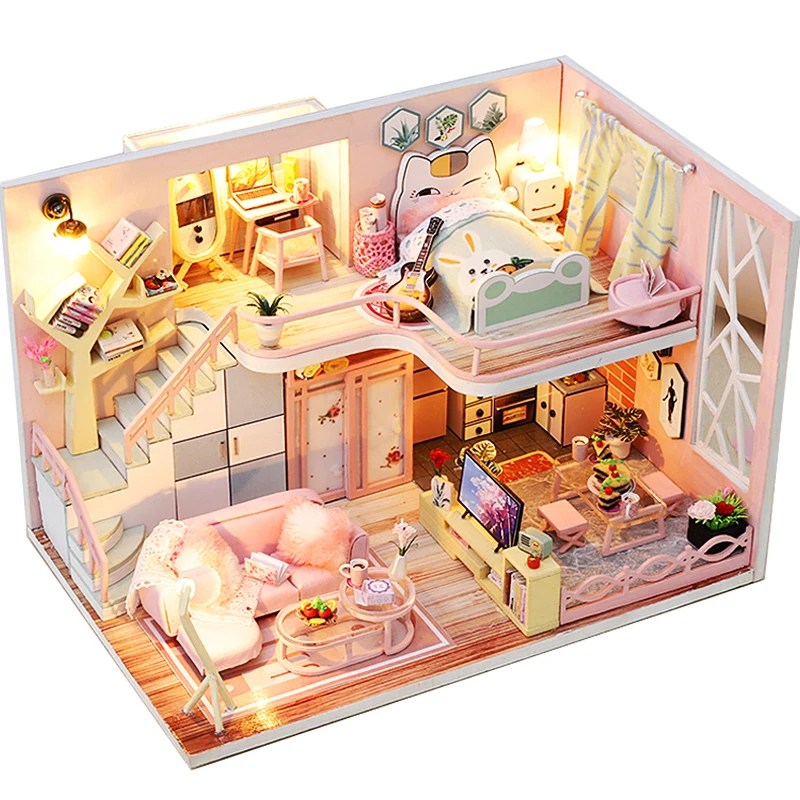 CUTEBEE Vaikams, Žaislai, Lėlių namelis su Baldais Surinkti Mediniai Miniatiūriniai Lėlių Namai 