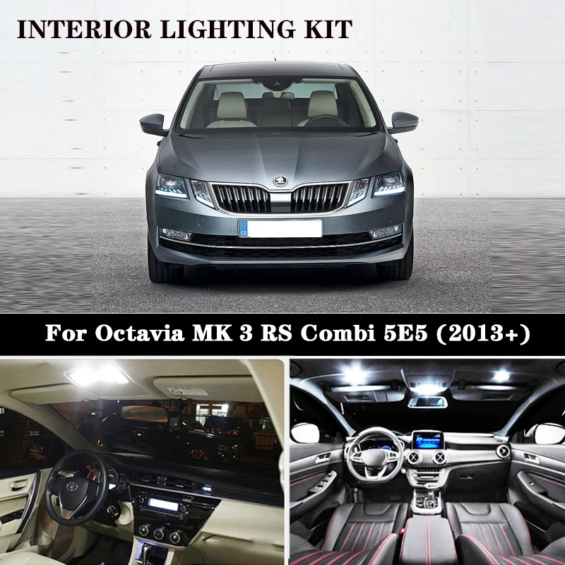 17x Canbus LED lemputę Interjero priešrūkiniai Žibintai žemėlapis + Kojoms lempa Skoda už Octavia MK 3 MKIII Combi RS 5E5 Sedanas (2013 m.+)
