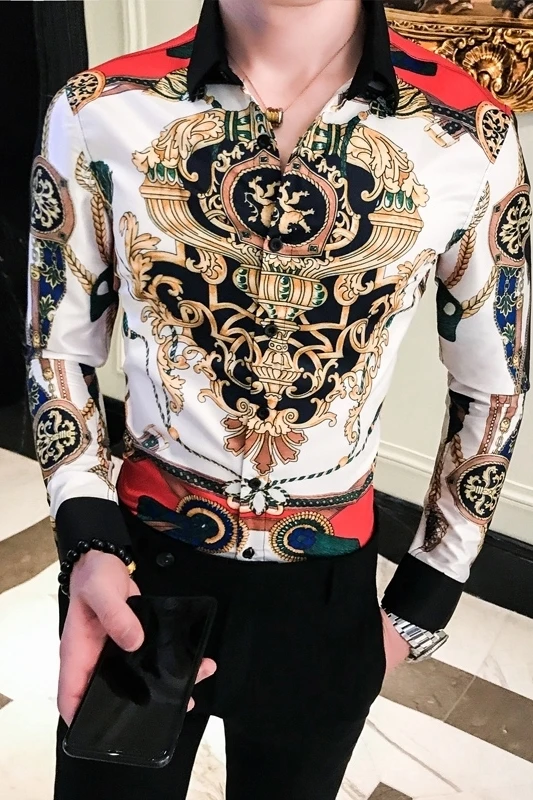 2019 M. Rudenį Chemise Homme De Luxe Išgalvotas Klubas Mada, Prabanga Baroko Marškinėliai Vyrams Camisas Para Homem Atsitiktinis Suknelė Marškiniai Shirt Mens